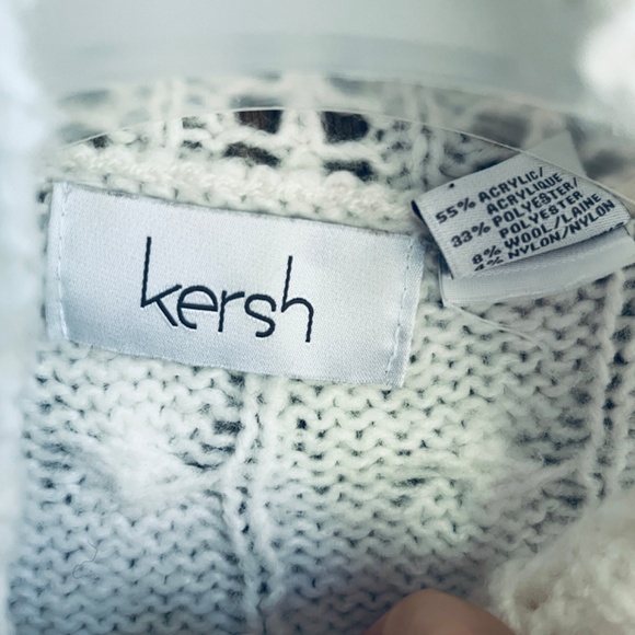 Kersh Women Openwork  Cable Кnit Turtleneck White Sweater Oversized Size XS - Picture 9 of 15